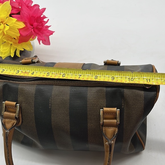 Fendi 1925 Pequin Boston Brown Tan Stripe Vintage Leather Handle Satchel Bag - Picture 10 of 16